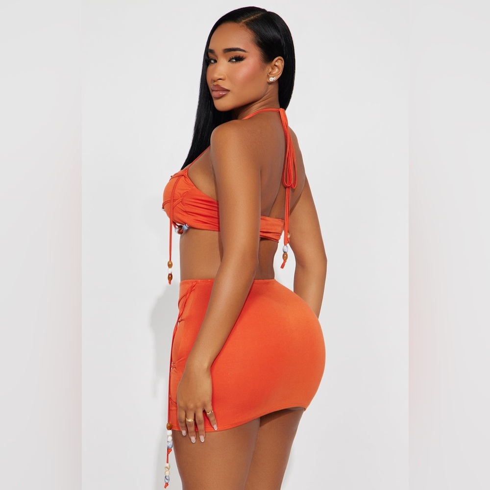 New Fashion Nova Hidden Gem Beaded Double Lined Peach Outfit Set Size Medium - Picture 3 of 4